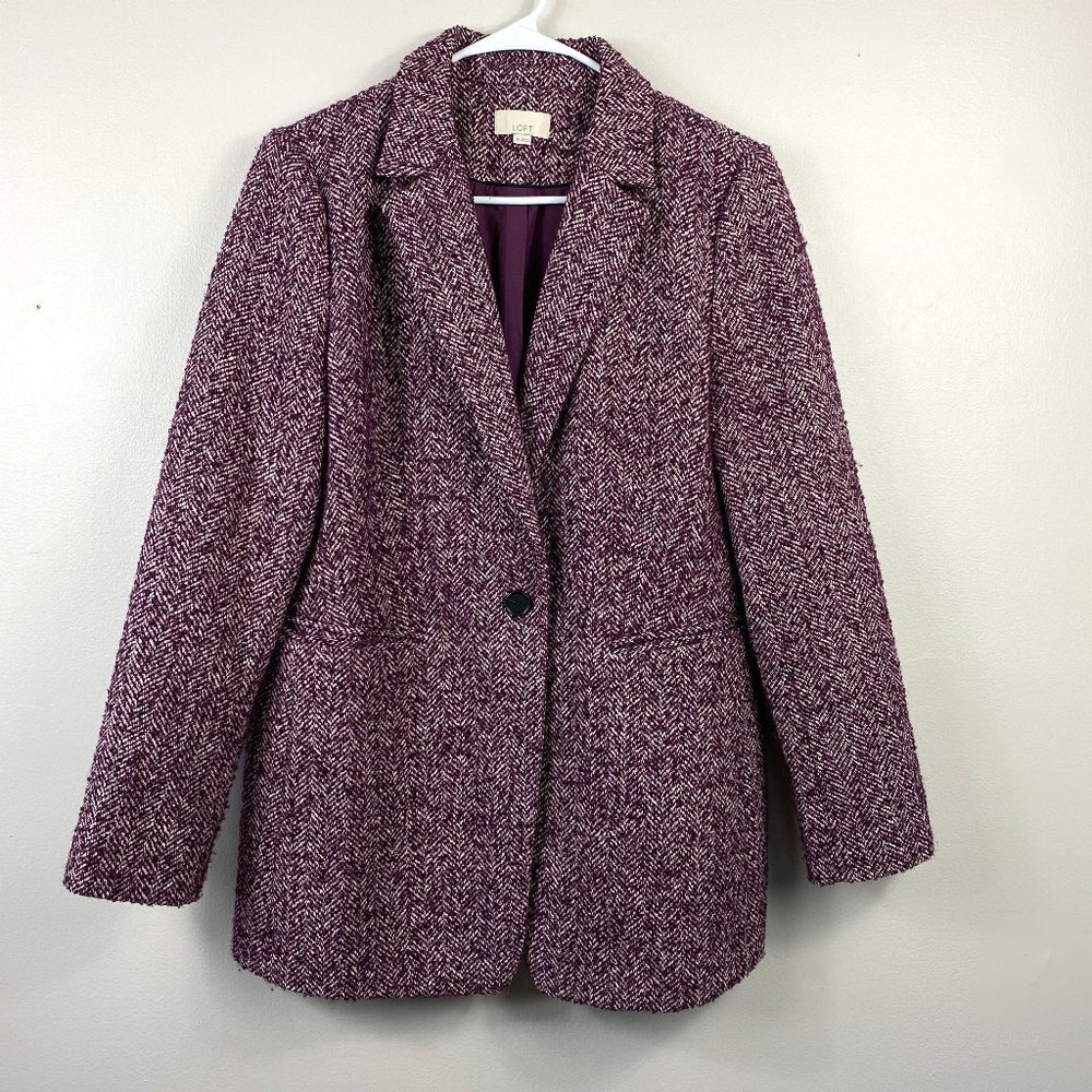 Loft Size 10 Purple and White Tweed Wool Blend Long Coat